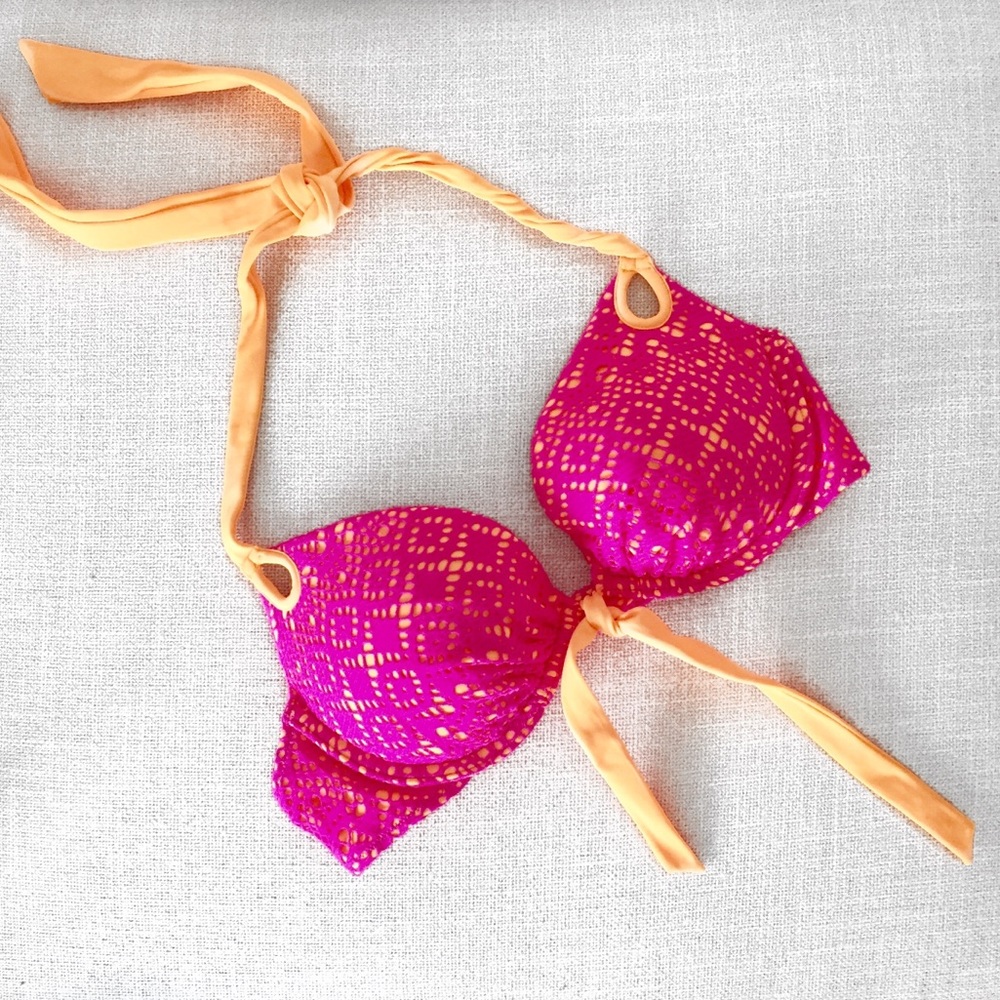 Victoria’s Secret Pink & Orange Crochet Push-Up Bikini Top – 34B